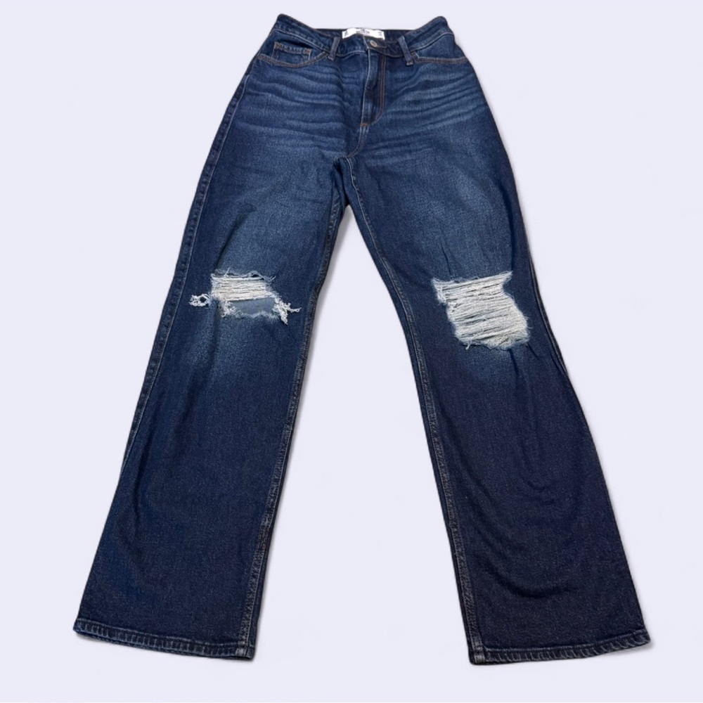 Hollister baggy dark blue distressed knees jeans loose fit